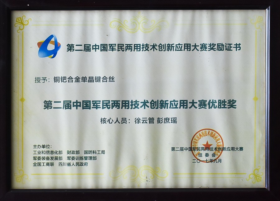 第二屆中國軍民兩用技術(shù)創(chuàng)新新應(yīng)用大賽優(yōu)勝獎